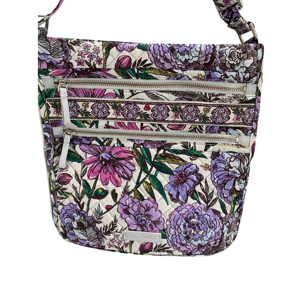 Vera Bradley Triple Zip Hipster Bag Women Large Purple Lavender Meadow Floral